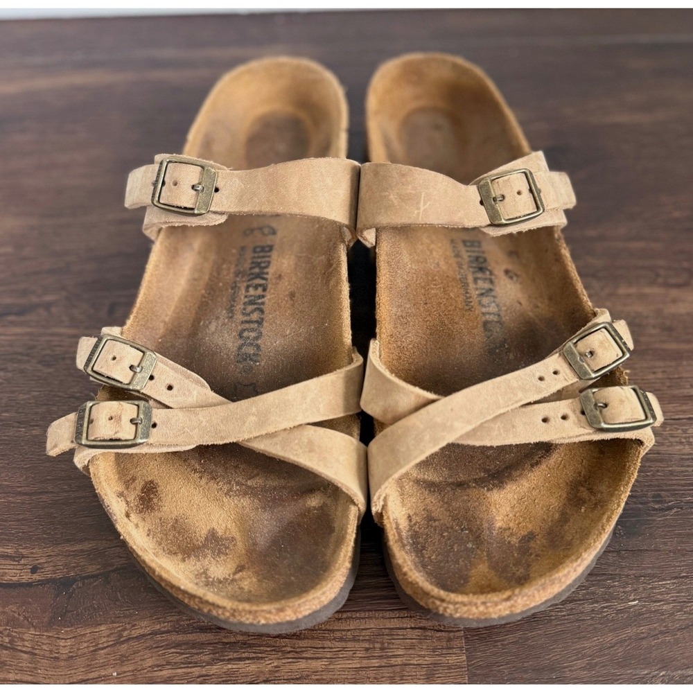 Birkenstock Taupe Triple-Buckle Slide Sandals - Picture 3 of 7